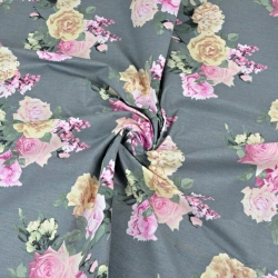 Baumwolle 100% Blumensträuße große Rosen auf dunkelgrauem Hintergrund  