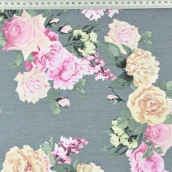 Baumwolle 100% Blumensträuße große Rosen auf dunkelgrauem Hintergrund  