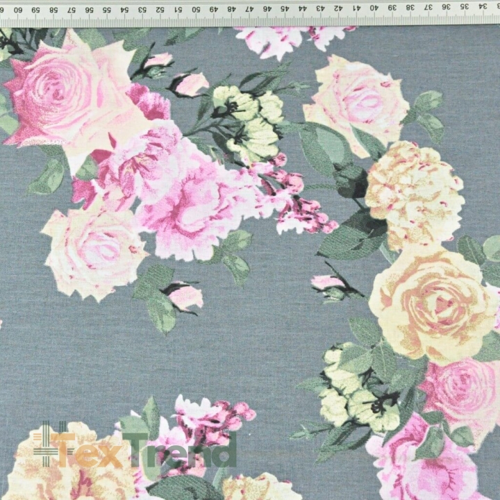 Baumwolle 100% Blumensträuße große Rosen auf dunkelgrauem Hintergrund  