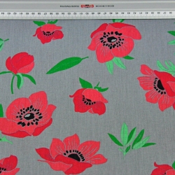 Baumwolle 100% rote Mohnblumen auf dunkelgrauem Hintergrund  