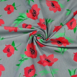 Baumwolle 100% rote Mohnblumen auf dunkelgrauem Hintergrund  