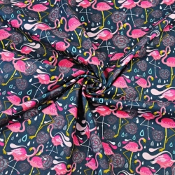 Baumwolle 100% Flamingos rosa auf smaragdgrünem Hintergrund  
