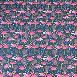 Baumwolle 100% Flamingos rosa auf smaragdgrünem Hintergrund  