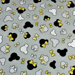 100% Baumwolle MIKI kleine schwarz-gelbe mit Schleife auf grauem Hintergrund  