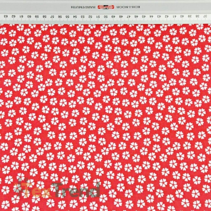 Baumwolle 100% MINI Kleeblätter weiß auf rotem Hintergrund  