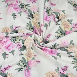 Baumwolle 100% Blumensträuße große Rosen auf ecru Hintergrund  