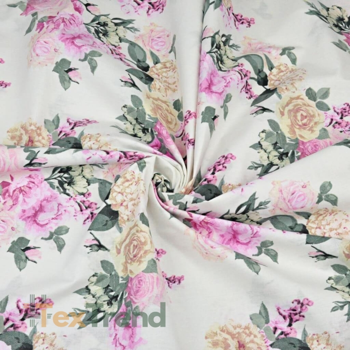 Baumwolle 100% Blumensträuße große Rosen auf ecru Hintergrund  