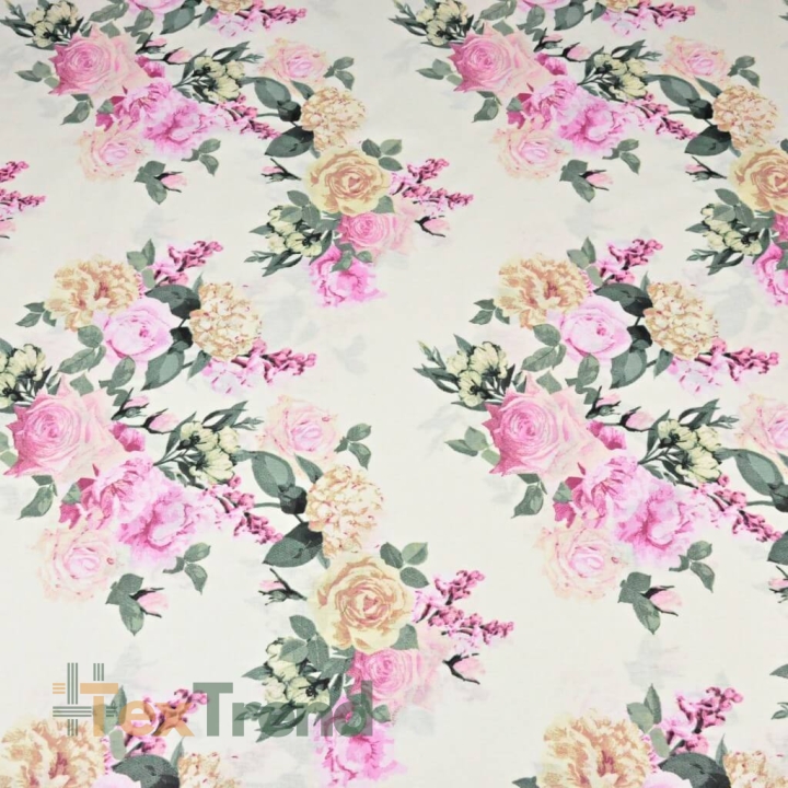 Baumwolle 100% Blumensträuße große Rosen auf ecru Hintergrund  