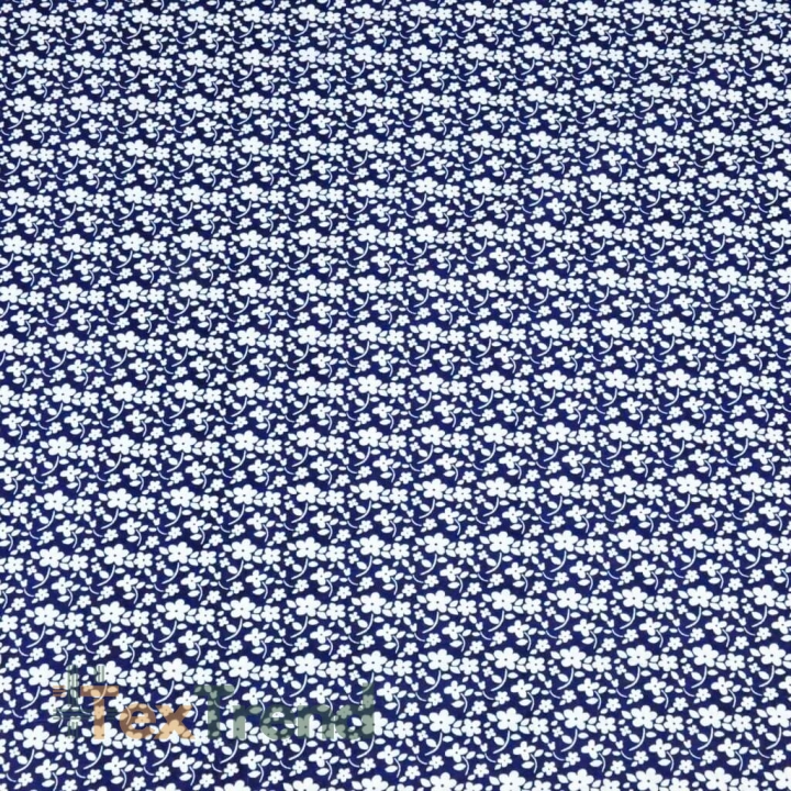 Baumwolle 100% MIDI Wiese weiß auf dunkelblauem Hintergrund  
