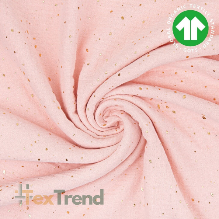 Baumwolle Musselin Double Gauze dunkel aprikosenrosa (Cloud pink) mit goldenen Punkten  