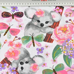 100% Baumwolle Koala-Bären mit Schmetterlingen auf weißem Hintergrund  