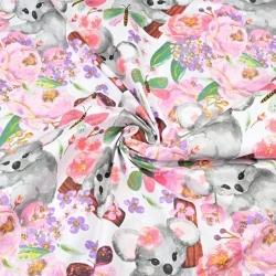 100% Baumwolle Koala-Bären mit Schmetterlingen auf weißem Hintergrund  