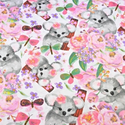 100% Baumwolle Koala-Bären mit Schmetterlingen auf weißem Hintergrund  