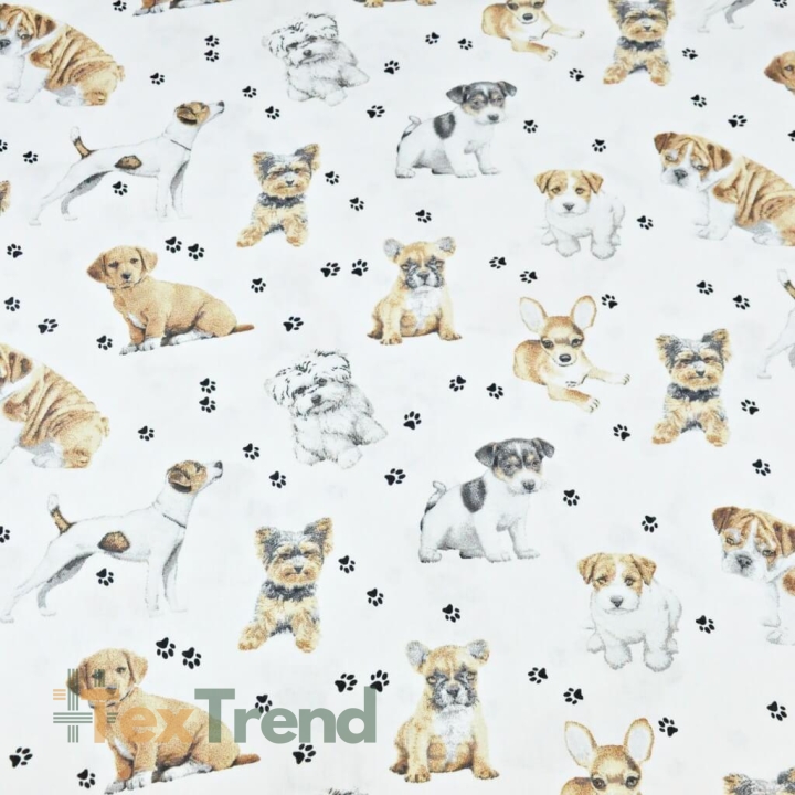 Baumwolle 100% Hunde beige-weiß auf weißem Hintergrund  