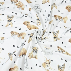 Baumwolle 100% Hunde beige-weiß auf weißem Hintergrund  