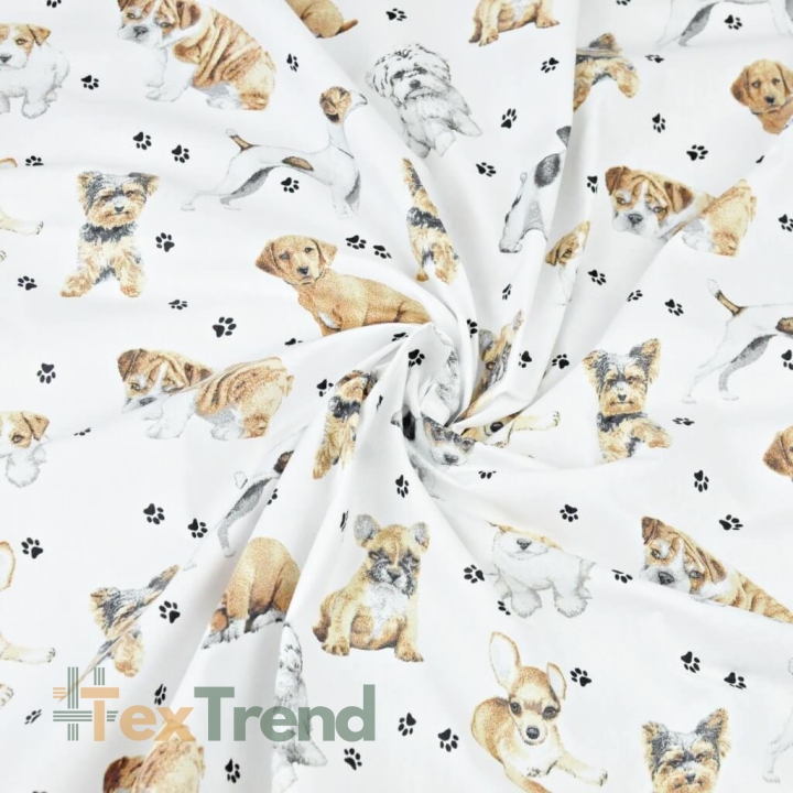 Baumwolle 100% Hunde beige-weiß auf weißem Hintergrund  