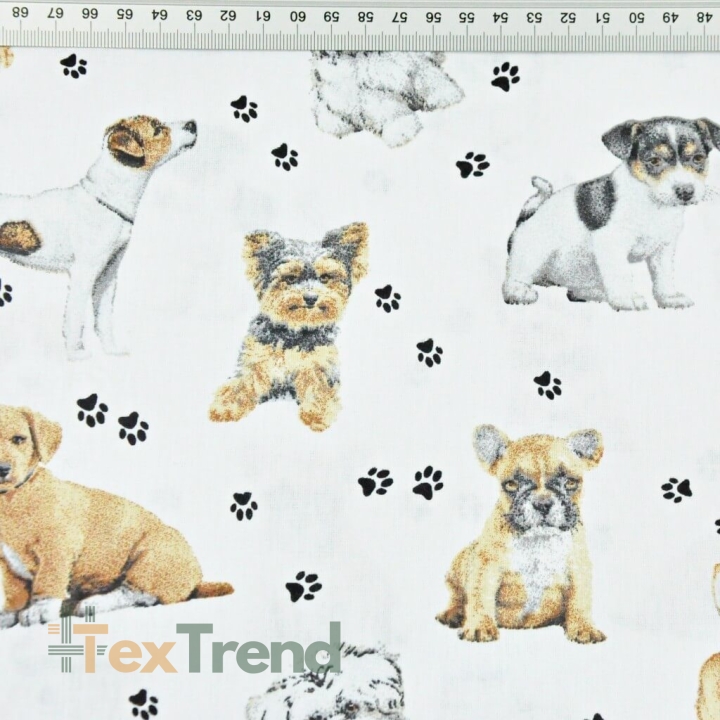 Baumwolle 100% Hunde beige-weiß auf weißem Hintergrund  