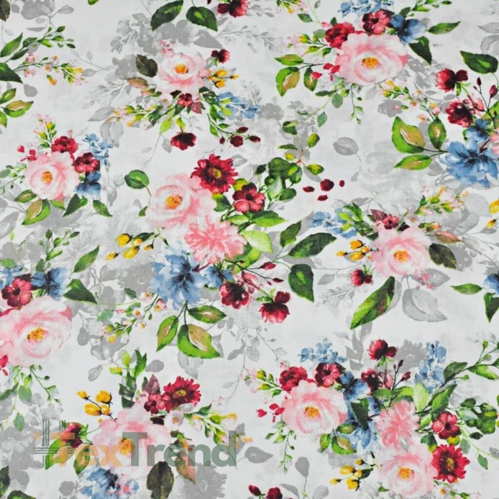 Baumwolle 100% Blumensträuße rosa-navy-grün  