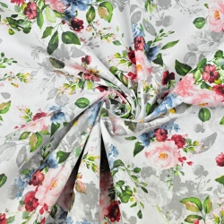 Baumwolle 100% Blumensträuße rosa-navy-grün  