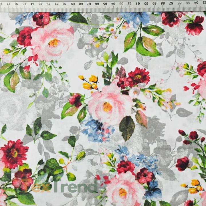 Baumwolle 100% Blumensträuße rosa-navy-grün  