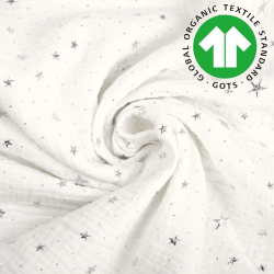 Baumwoll-Musselin Double Gauze ecru (Cloud Dancer) - mit Sternen  