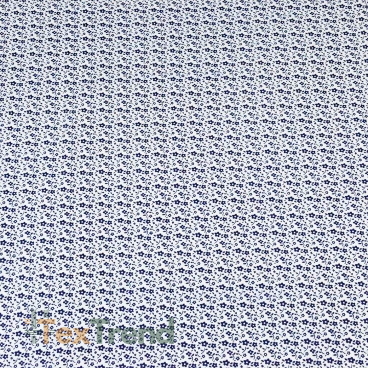 Baumwolle 100% MINI Wiese dunkelblau auf weißem Hintergrund  