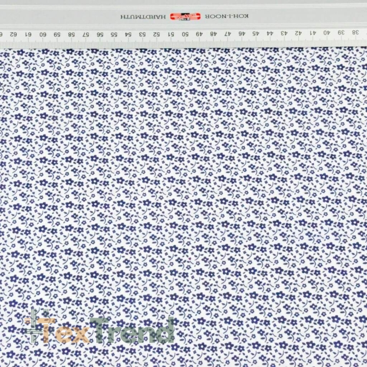 Baumwolle 100% MINI Wiese dunkelblau auf weißem Hintergrund  