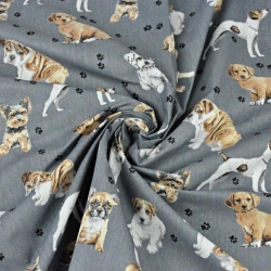 Baumwolle 100% Hunde beige-weiß auf dunkelgrauem Hintergrund  