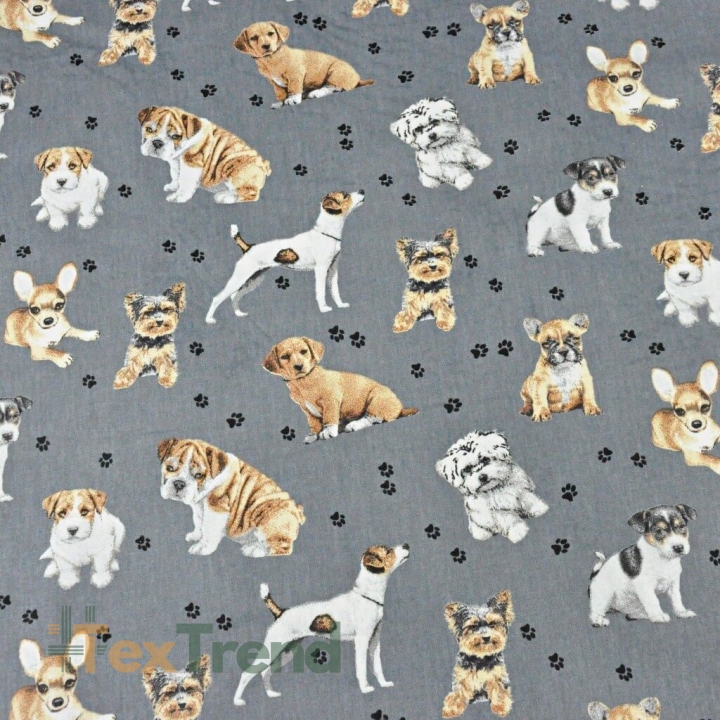 Baumwolle 100% Hunde beige-weiß auf dunkelgrauem Hintergrund  