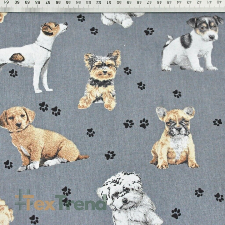 Baumwolle 100% Hunde beige-weiß auf dunkelgrauem Hintergrund  
