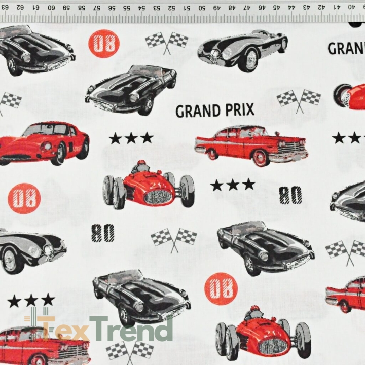 Baumwolle 100% Grand-Prix-Autos auf weißem Hintergrund  