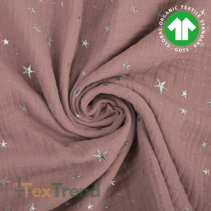 Baumwoll-Musselin Double Gauze pastellrosa (Sephia rose) mit Sternen  
