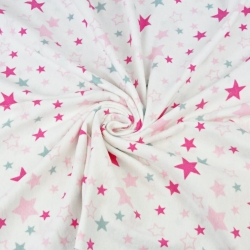 Flanell Sterne rosa-grau auf weißem Hintergrund  