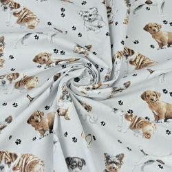 Baumwolle 100% Hunde beige-weiß auf hellgrauem Hintergrund  