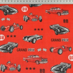 Baumwolle 100% Grand-Prix-Autos auf rotem Hintergrund  