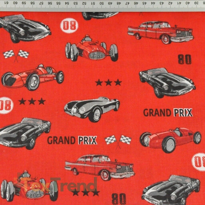 Baumwolle 100% Grand-Prix-Autos auf rotem Hintergrund  