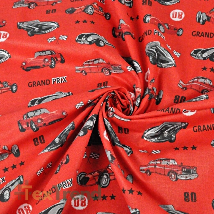 Baumwolle 100% Grand-Prix-Autos auf rotem Hintergrund  