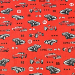 Baumwolle 100% Grand-Prix-Autos auf rotem Hintergrund  