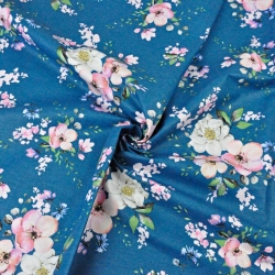 Baumwolle 100% Blumensträuße Apfelblüten auf smaragdgrünem Hintergrund  