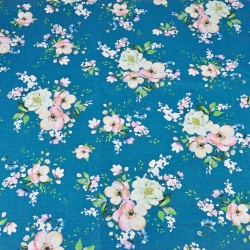 Baumwolle 100% Blumensträuße Apfelblüten auf smaragdgrünem Hintergrund  