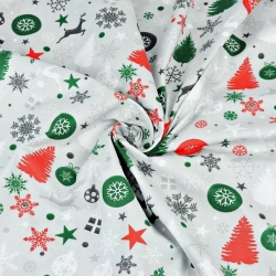 Baumwolle 100% Weihnachtsmuster rot-grün auf grauem Hintergrund  