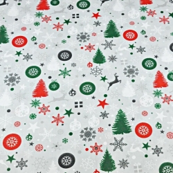 Baumwolle 100% Weihnachtsmuster rot-grün auf grauem Hintergrund  