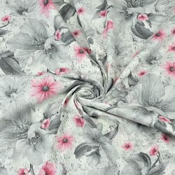 100% Baumwolle Magnolienblüten rosa-grau auf weißem Hintergrund - 220cm  