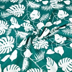 100% Baumwolle weiße Blätter auf grünem Hintergrund  