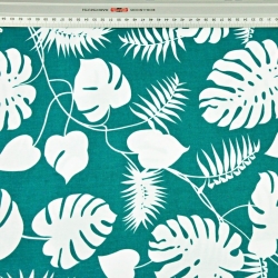 100% Baumwolle weiße Blätter auf grünem Hintergrund  