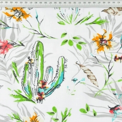 Baumwolle 100% Kakteen mit Blumen auf weißem Hintergrund  