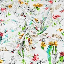 Baumwolle 100% Kakteen mit Blumen auf weißem Hintergrund  