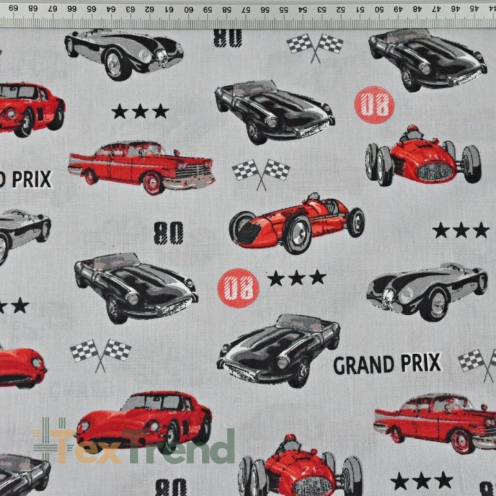 Baumwolle 100% Grand-Prix-Autos auf grauem Hintergrund  