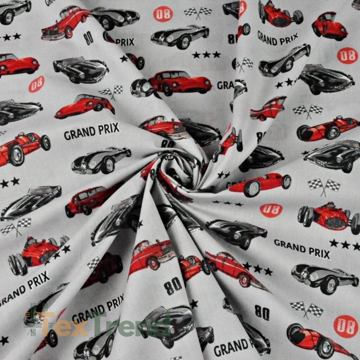 Baumwolle 100% Grand-Prix-Autos auf grauem Hintergrund  