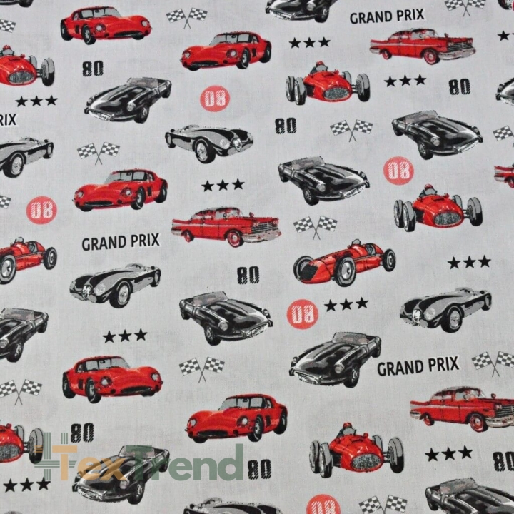 Baumwolle 100% Grand-Prix-Autos auf grauem Hintergrund  